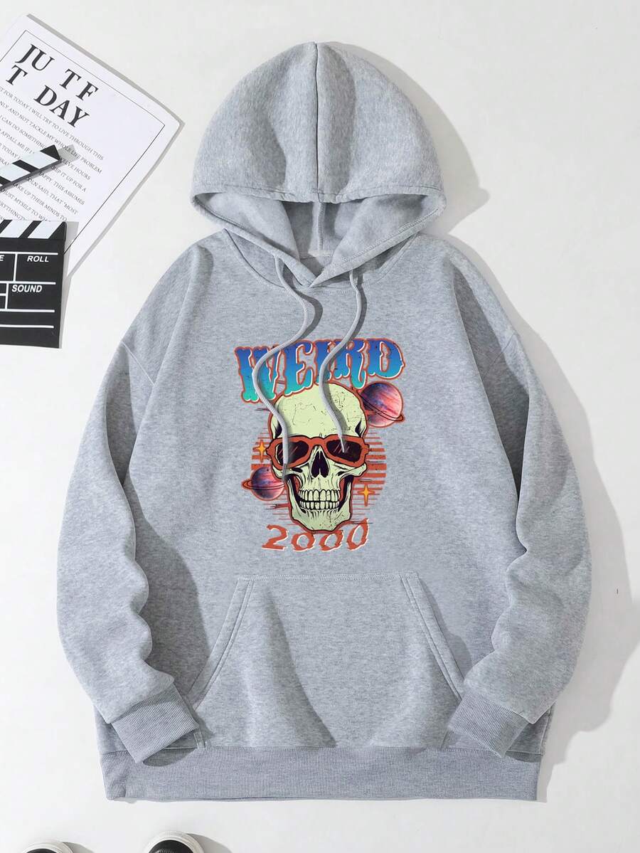 Men's Printed Hoodie - Light Grey - View 1