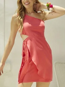 Vestido 1 Ombro Só - Rosa chiclete - Visão 3