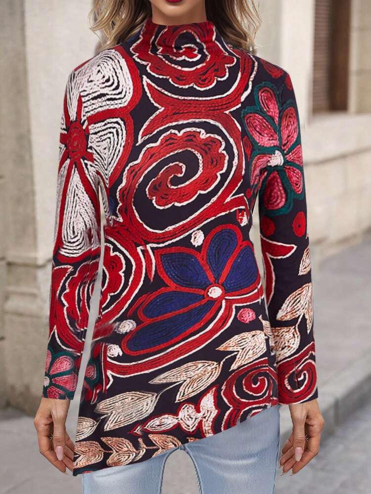 Women's Long Sleeve Asymmetrical Hem T-Shirt Fall Cloth For Women