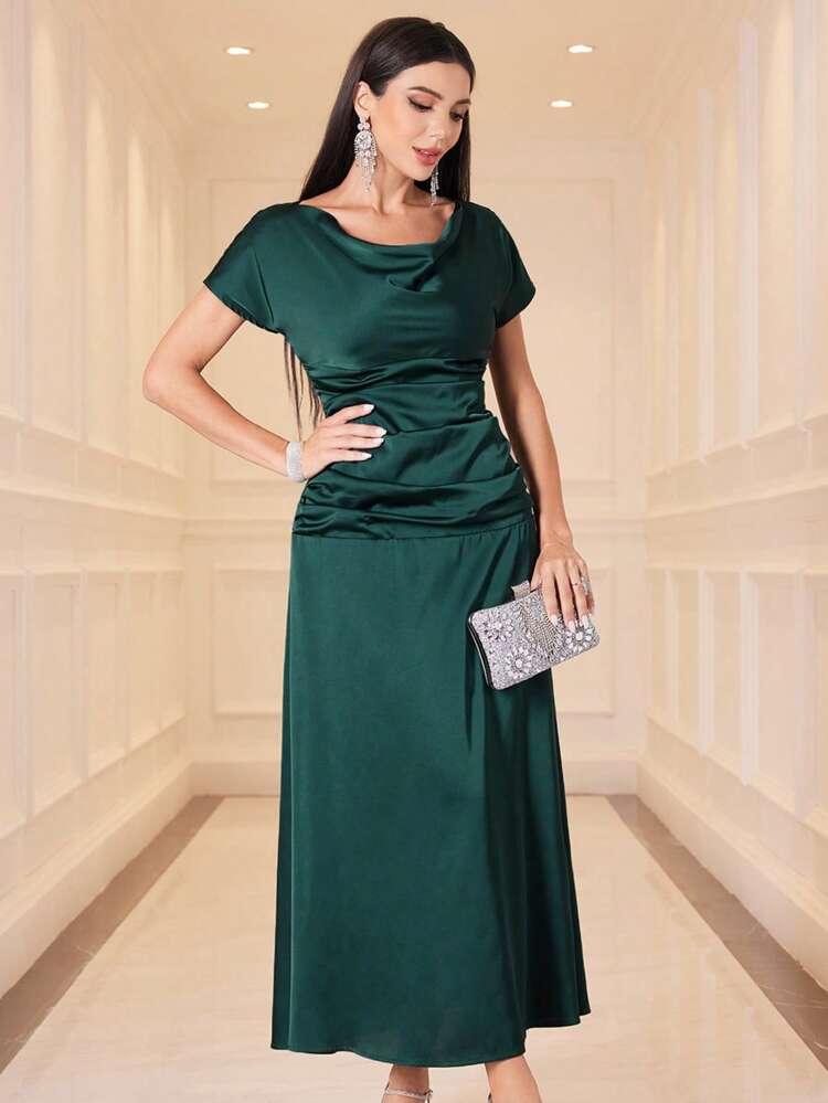 Women's Cowl Collar Satin Dress