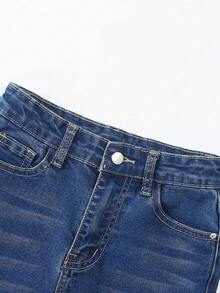 Quần jeans túi xéo hình mèo thường ngày dành cho các cô gái Tween - Rửa tối - Xem 3