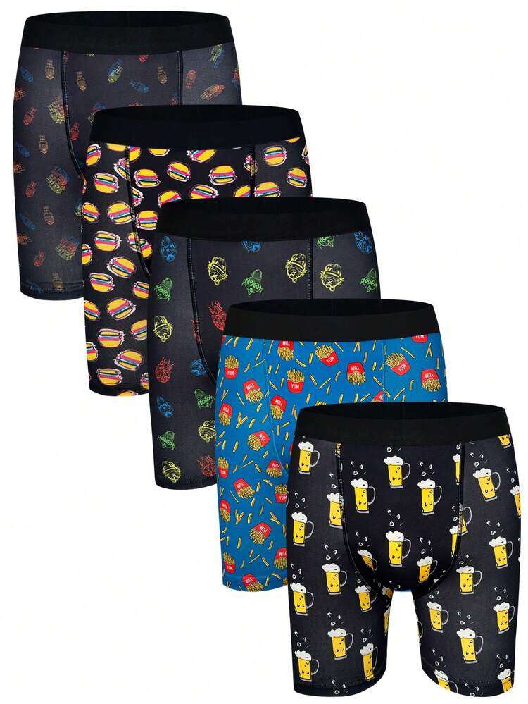 5pcs/Set Men'S Printed Boxer Briefs