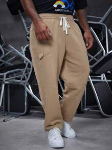 Manfinity Homme Men's Plus Size Drawstring Solid Color Pants - Khaki - View 1