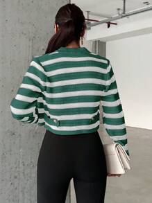 EURMUSE Cárdigan De Rayas Y Bloques De Color Para Mujeres - Verde - Ver 2