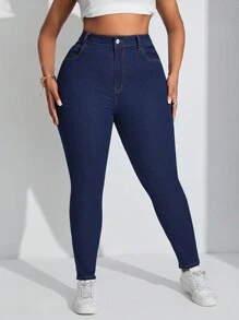 SHEIN SXY Kích thước lớn Quần jean ôm Đang hiển thị A Gầy Con số Và Nhỏ bé Đôi chân - Màu xanh lam - Xem 5