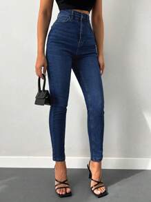 EURMUSE Women's High Waisted Skinny Jeans - Dark Wash - View 5