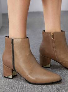 時尚女式短靴 - 卡其色 - 查看 4