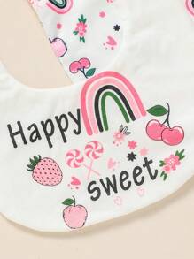 SHEIN Cute Newborn Baby Gift Set With Fruit & Rainbow Print Long Sleeve Bodysuit And Jumpsuit, Unisex Casual Style, For Spring/Summer Seasons