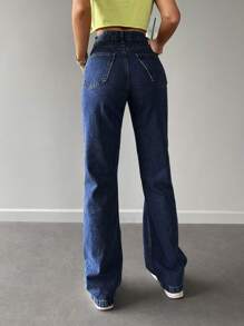 EURMUSE Solid Straight Leg Jeans - Medium Wash - View 2