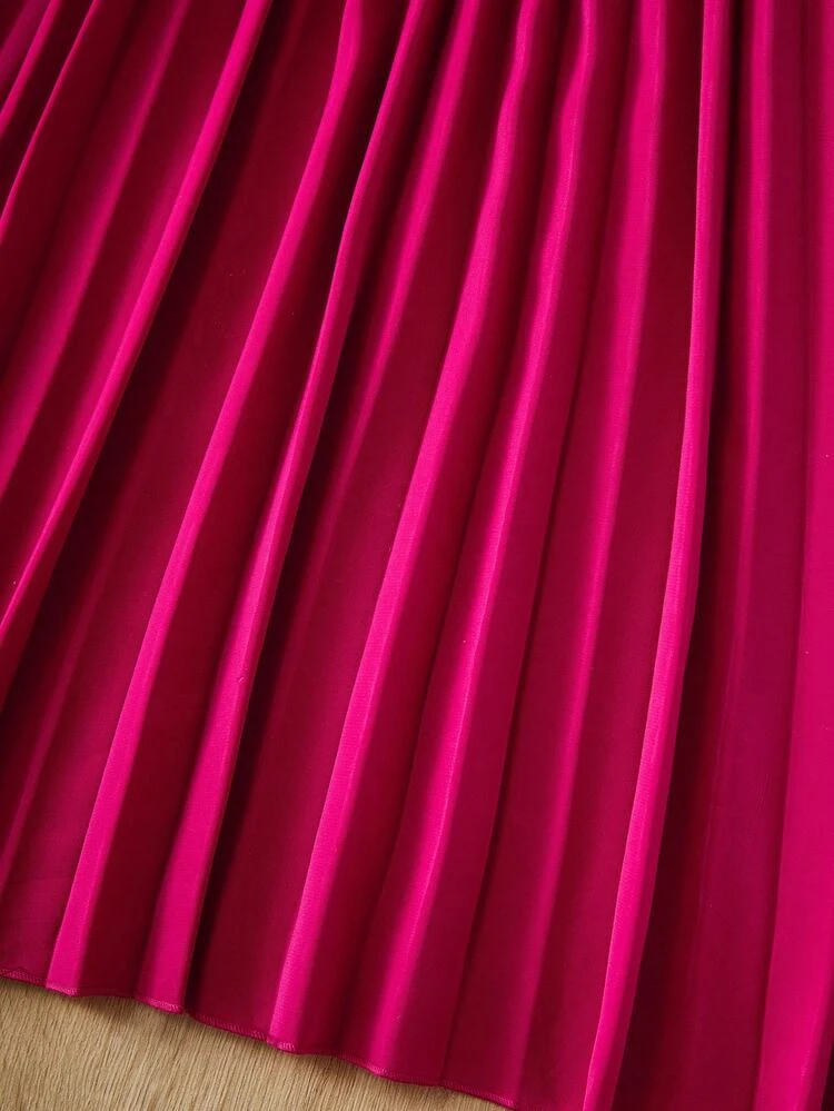 Tween Girls' Suit Collar Detachable Belt Pleated Dress Hem Dress