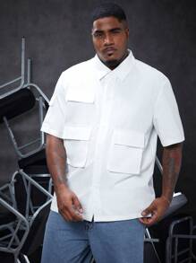 Manfinity Homme Men's Plus Size Short Sleeve Shirt With Multiple Pockets - White - View 4