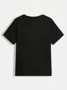 SHEIN 青少年男孩時尚休閒字母印花t恤 - 卡其色 - 查看 8