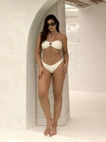 SHEIN Swim Summer Ladies Solid Color Swimwear Set