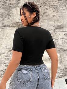 SHEIN Coolane Kích thước lớn Rồng Trung Quốc In Top Cây trồng Áo thun - màu đen - Xem 2