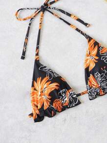 SHEIN Swim Summer Beach 3pcs/Set Floral Print Separable Bikini Set - Orange - View 5