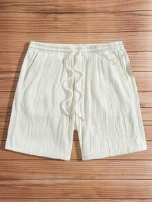 GENTILAND Men'S Solid Color Elastic Waist Drawstring Shorts - Beige - View 4