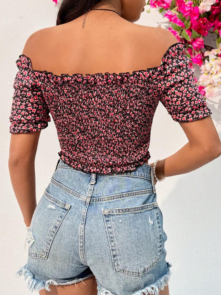 Women's Floral Print Drawstring Shirt