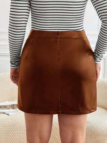 SHEIN Frenchy 大码女式开衩下摆半身裙