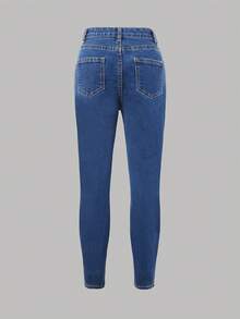 Quần jeans túi xéo hình mèo thường ngày dành cho các cô gái Tween - Rửa tối - Xem 2