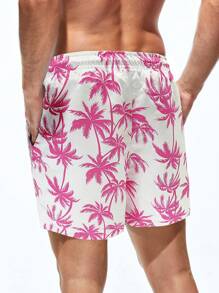 Surfspeed Men'S Coconut Tree Printed Drawstring Beach Shorts - Pink - View 2