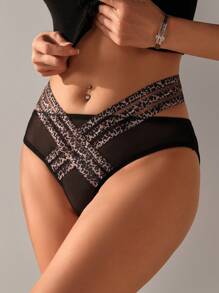 SHEIN 女士豹纹交叉三角裤 - 彩色 - 查看 4