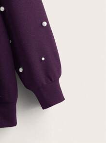 SHEIN LUNE Kích thước lớn Trân châu Trang trí Tay áo dài Áo nỉ - Màu tím - Xem 3