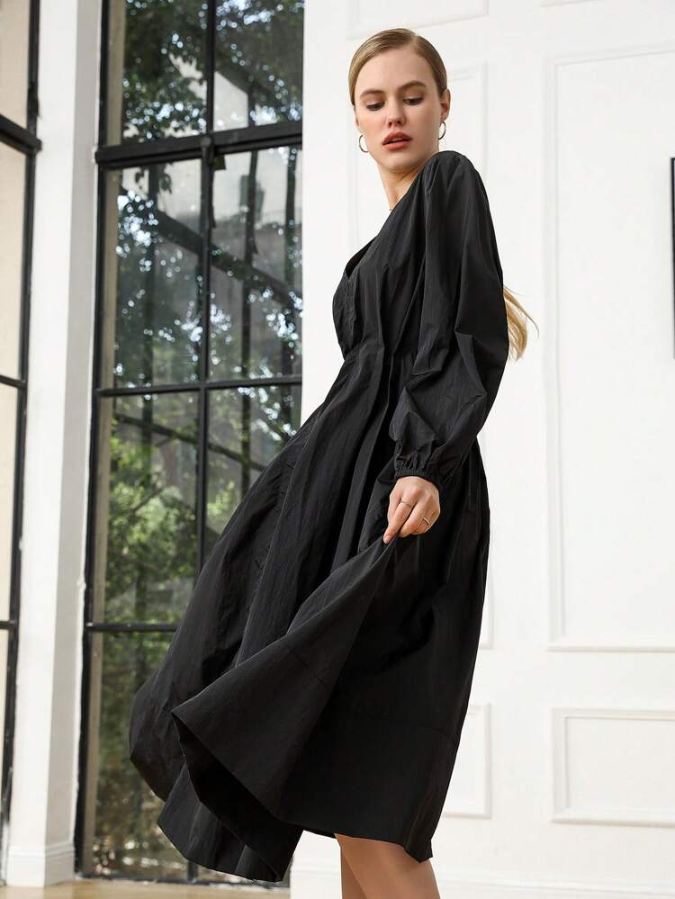 Women's Lantern Sleeve Open Back Dress