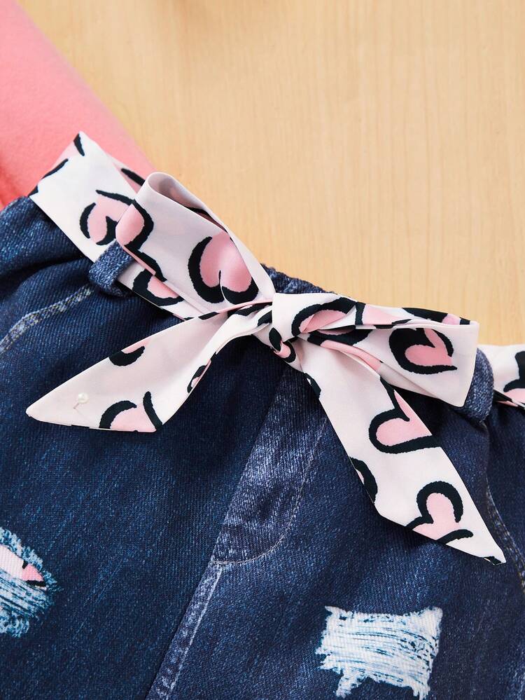 SHEIN Set de 2 piezas de camiseta de manga larga con estampado de dibujos animados y pantalones largos casuales para bebé niña - Rosa - Ver 4