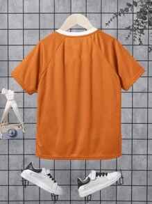 SHEIN 青少年男孩舒適色塊休閒運動服裝 - 橘色 - 查看 2