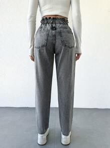 EURMUSE Women'S High Waisted Mom Jeans, Washed Denim - Black - View 2
