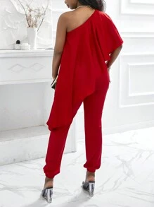 ChicMe 单肩荷叶边优雅修身连身裤派对装性感晚装夜间外出婚礼宾客鸡尾酒会优雅连身裤