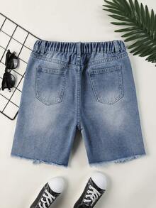 Pantalones Cortos De Mezclilla Para Niño Rasgados Y Lavados Con Agua - Azul lavado medio - Ver 2