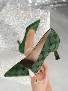 春秋新品時尚防滑和耐磨孔雀綠色尖頭單鞋高跟鞋,適用於派對和休閒穿著 - 綠色 - 查看 4