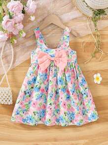 Vestido sin mangas con estampado floral para bebé niña, decorado con moño - Multicolor - Ver 1