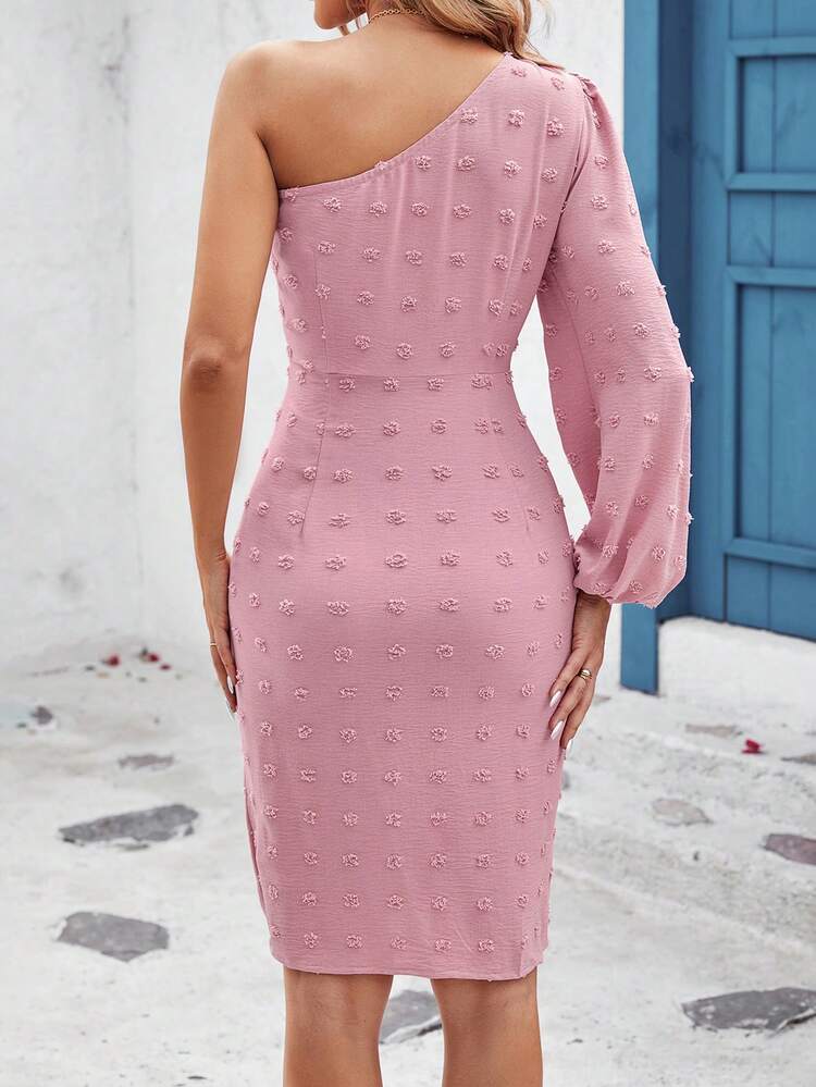 Women'S Polka Dot Asymmetric Neck Lantern Sleeve Asymmetrical Spring Dress