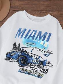 SHEIN LUNE Plus Size Thermal Lined Car & Letter Printed Sweatshirt - White - View 5