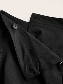 SHEIN Unity Solid Color Diagonal Button Casual Cargo Skirt - Black - View 3