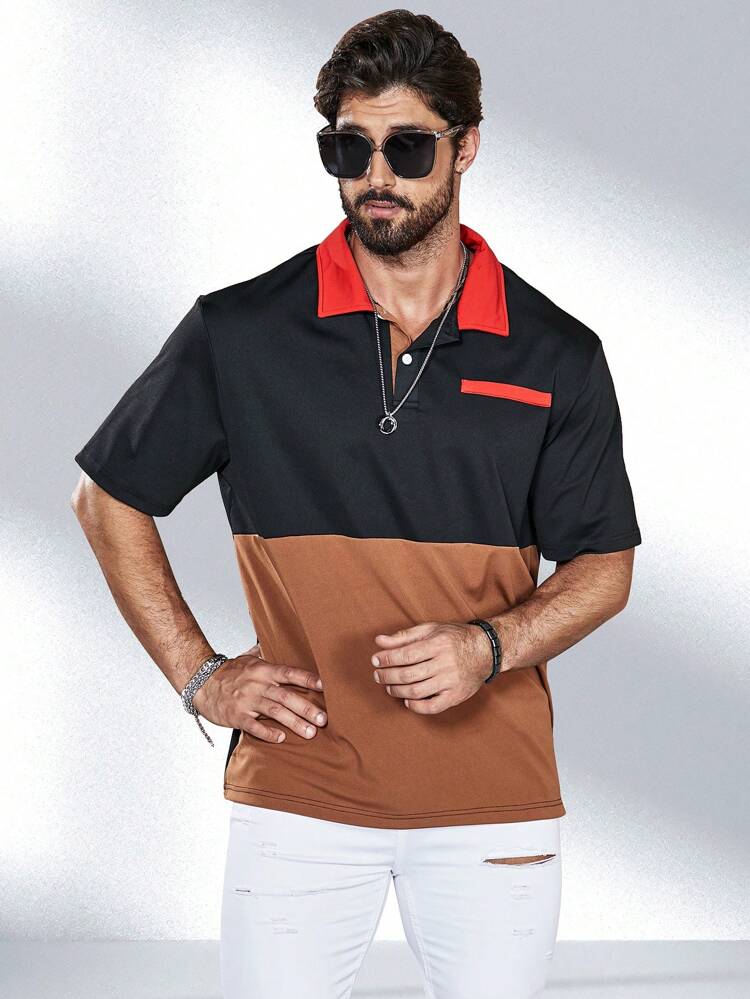 Men'S Plus Size Polo Shirt With Contrast Collar