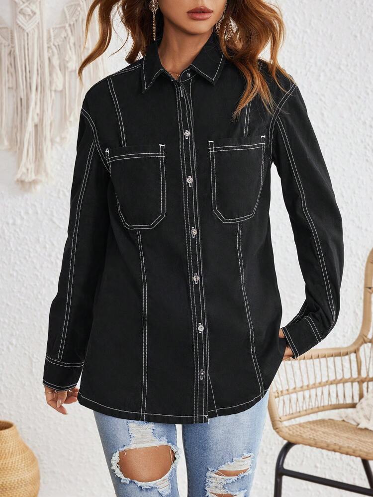 Women's Long Sleeve Denim Shirt Top Fall Cloth For Women