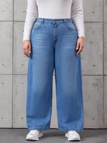 RueChic Plus Size High Waisted Distressed Jeans - Medium Wash - View 1