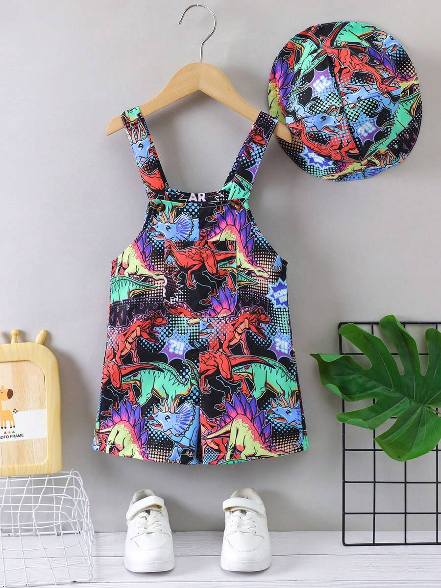 SHEIN 男童恐龙印花连体衣连帽套装 - 彩色 - 查看 1