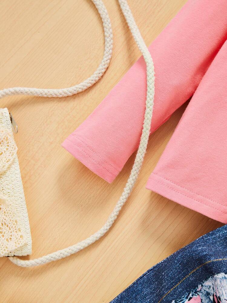 SHEIN Set de 2 piezas de camiseta de manga larga con estampado de dibujos animados y pantalones largos casuales para bebé niña - Rosa - Ver 5