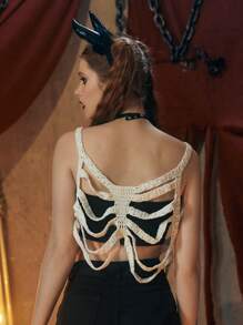 ROMWE Goth Áo dệt kim nữ Cắt ra màu trơn Gợi cảm - trắng - Xem 2