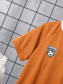 SHEIN 青少年男孩舒適色塊休閒運動服裝 - 橘色 - 查看 4