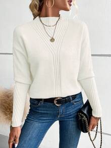 SHEIN Essnce Solid Color Batwing Sleeve Sweater - White - View 4