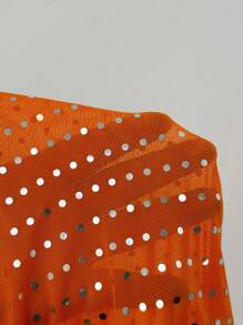 Slaydiva Quý cô Long lanh Lưới Xu hướng: Cắt giảm Cái nĩa cao Đầm - trái cam - Xem 6