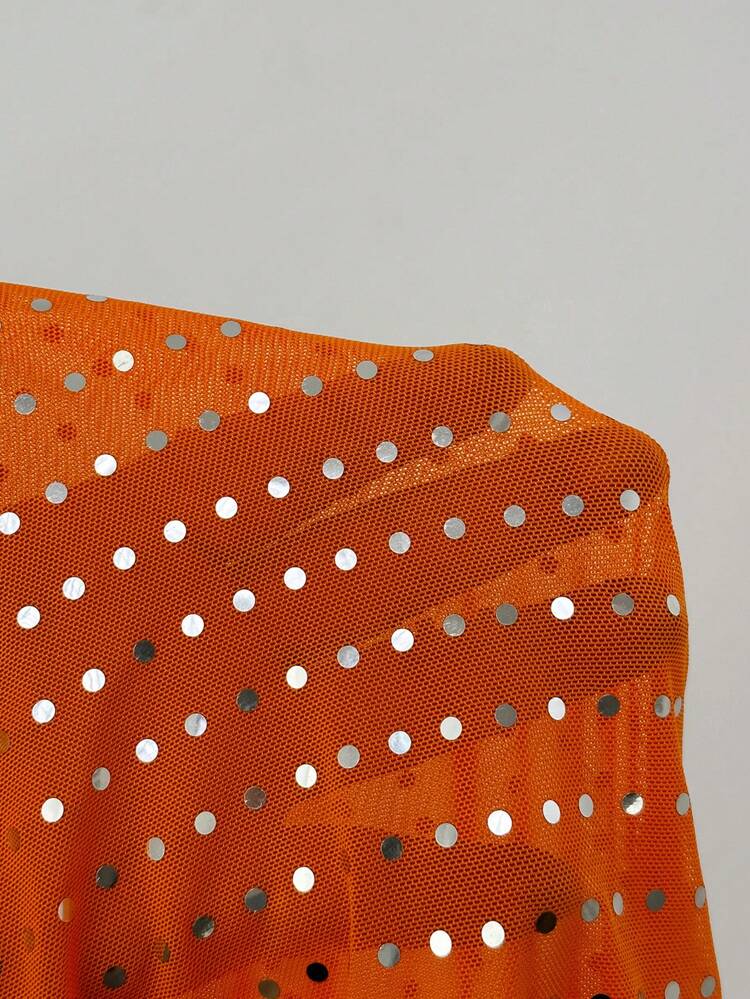 Ladies' Glitter Mesh Hollow Out High Slit Dress