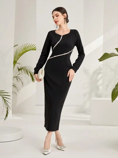 Modelyn Frauen Perlen Flechten Splice, Hoher Schlitz Kleid