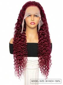 13*6 透明蕾絲前假髮 18-30 英寸酒紅色深波浪人髮假髮帶嬰兒頭髮預拔女式 - SBUGA - 查看 3