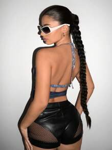 SHEIN ICON Ladies' Tie-Dye Hollow Out Halter Neck Sleeveless Top - Multicolor - View 2